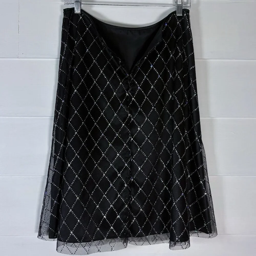 Adrianna Papell‎ Diamond Glitter Evening Skirt, Black SZ 10 Festival, Glam, Chic